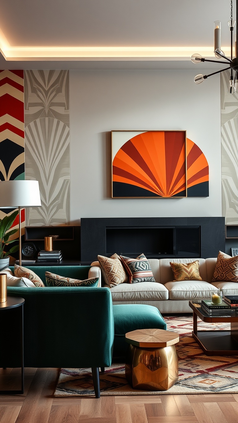 20 Stunning Ideas to Transform Your Living Room with Art Deco Flair - 1. Bold Geometric Patterns for Your Walls