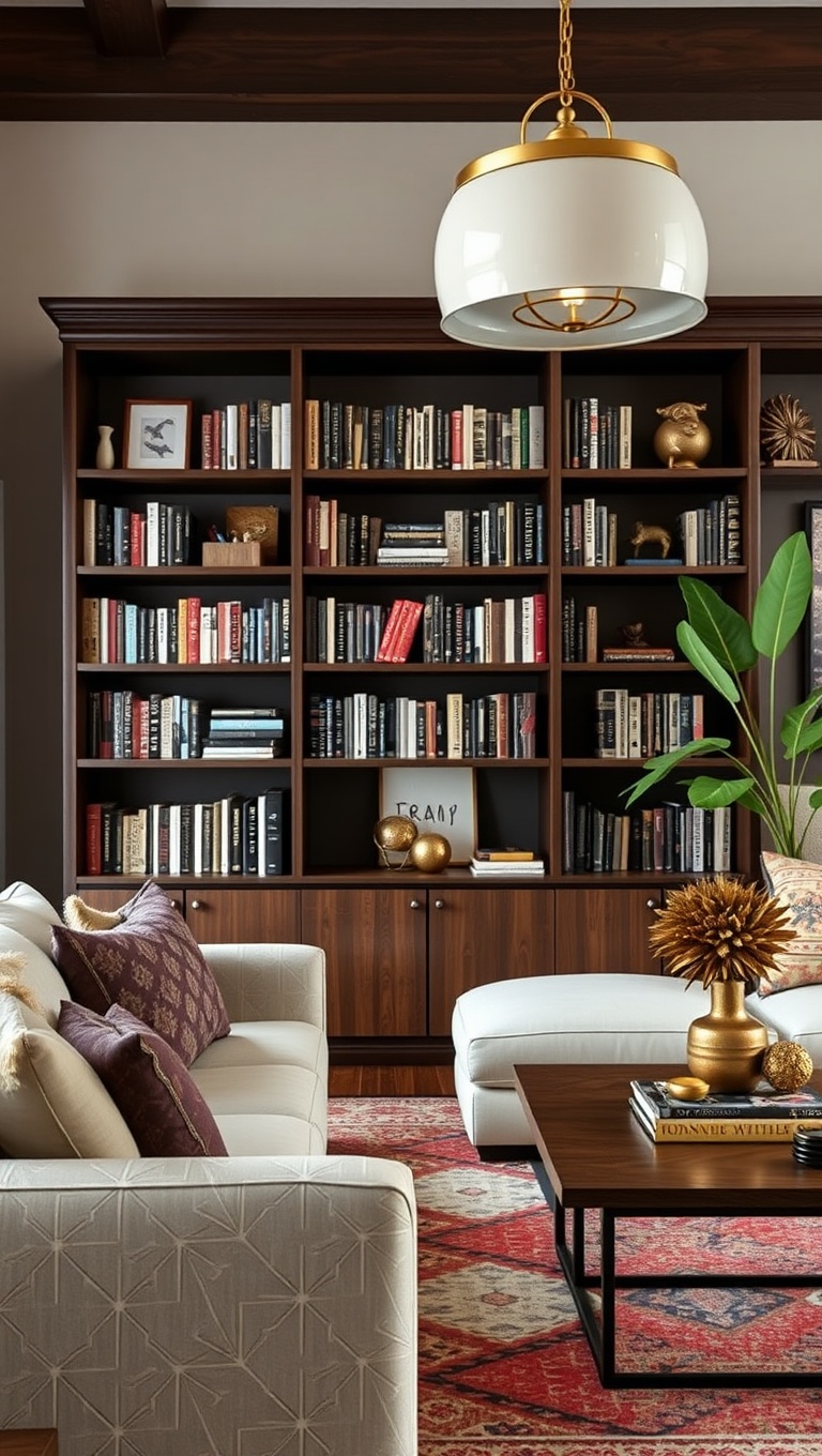 20 Dreamy Ideas for a Bohemian Glam Living Room - 11. Stylish Bookshelves: Showcase Your Style