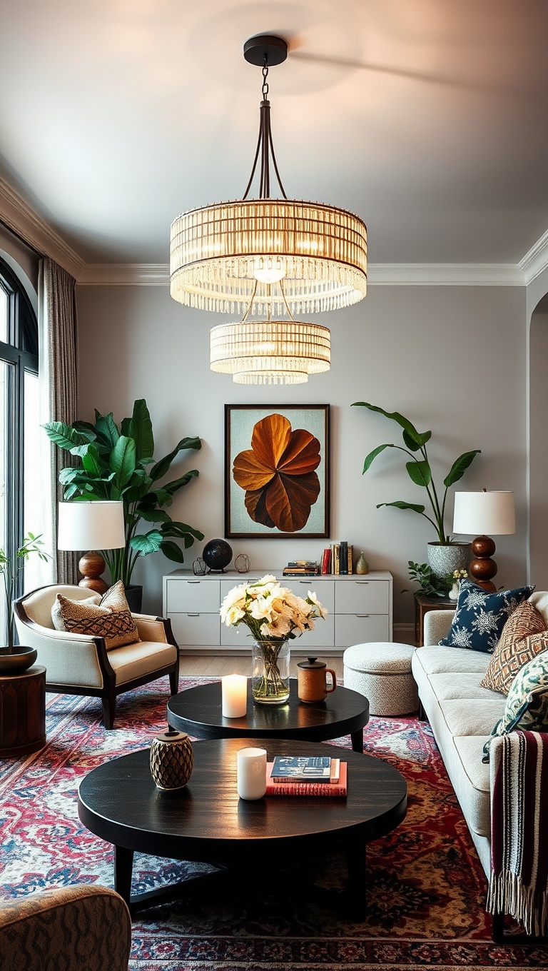 20 Dreamy Ideas for a Bohemian Glam Living Room - 2. Statement Light Fixtures: Shine Bright!