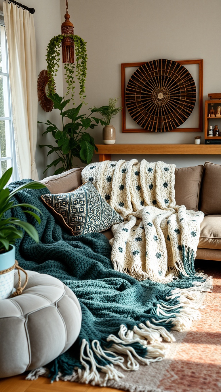 20 Dreamy Ideas for a Bohemian Glam Living Room - 8. Cozy Throws: Snug as a Bug
