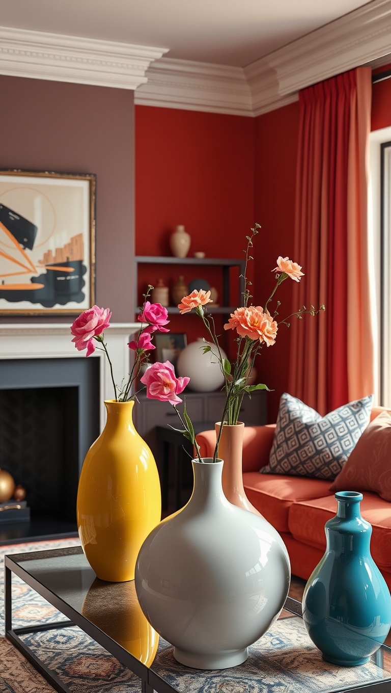 20 Vibrant Ideas to Transform Your Living Room with Bold Accent Colors - 20. Unique Vases for a Touch of Whimsy