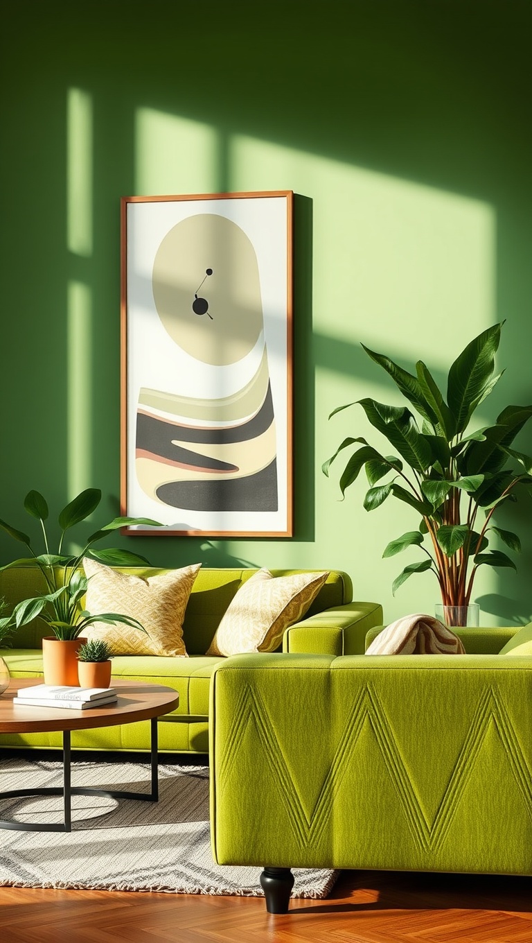 20 Vibrant Ideas to Transform Your Living Room with Bold Accent Colors - 4. Bold Green Plants to Bring the Outdoors In