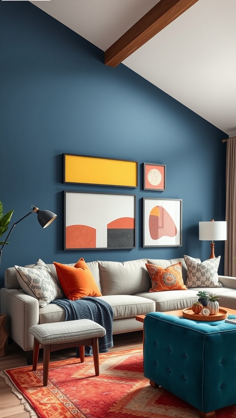 20 Vibrant Ideas to Transform Your Living Room with Bold Accent Colors - 7. Mixed-Media Wall Art for a Playful Touch