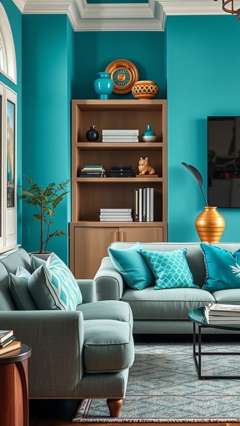 20 Vibrant Ideas to Transform Your Living Room with Bold Accent Colors - 8. Turquoise Accessories for a Fresh Feel
