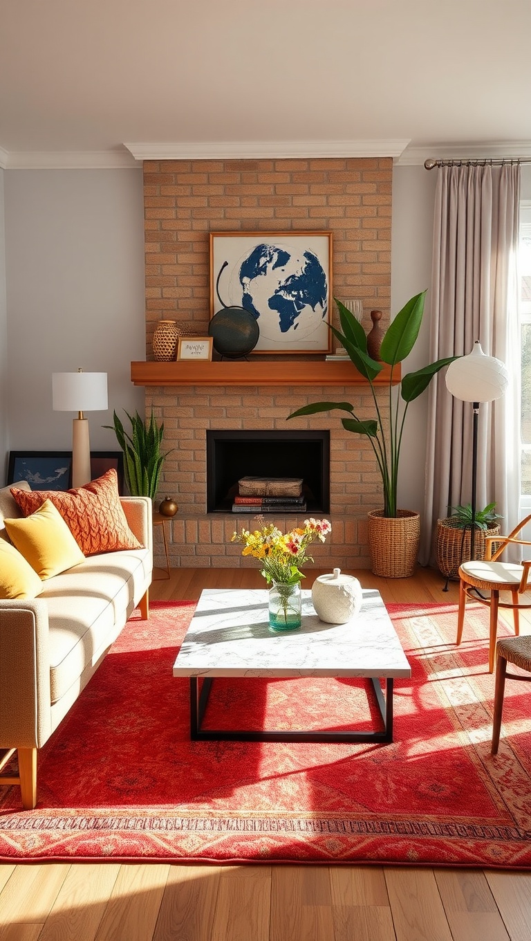20 Bright and Cheerful Living Room Ideas to Spark Joy - 3. Add a Splash of Color with Area Rugs