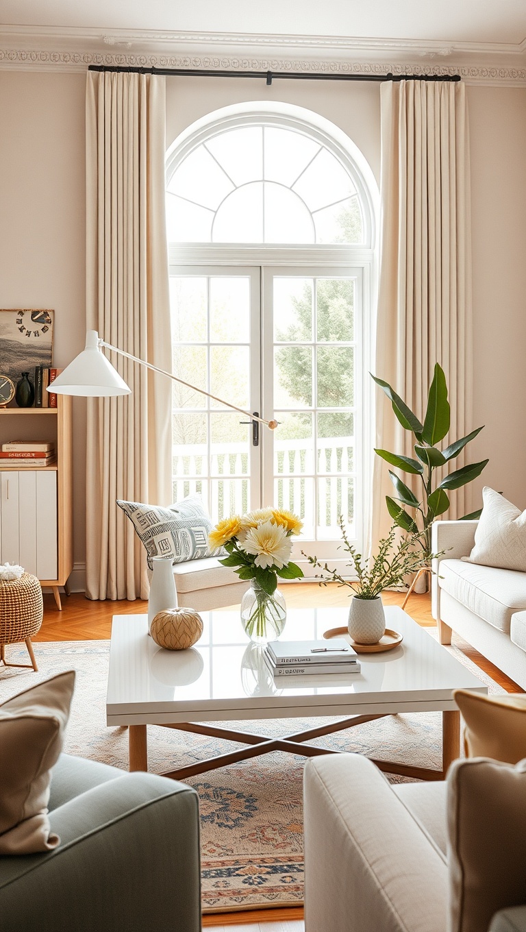 20 Bright and Cheerful Living Room Ideas to Spark Joy - 7. Choose a Bright Coffee Table