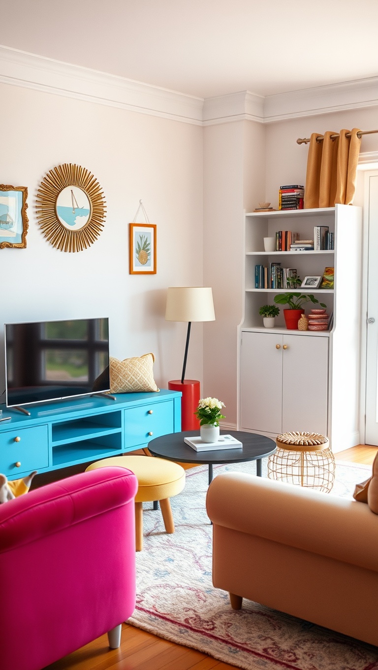 20 Bright and Cheerful Living Room Ideas to Spark Joy - 8. Mix and Match Fun Furniture