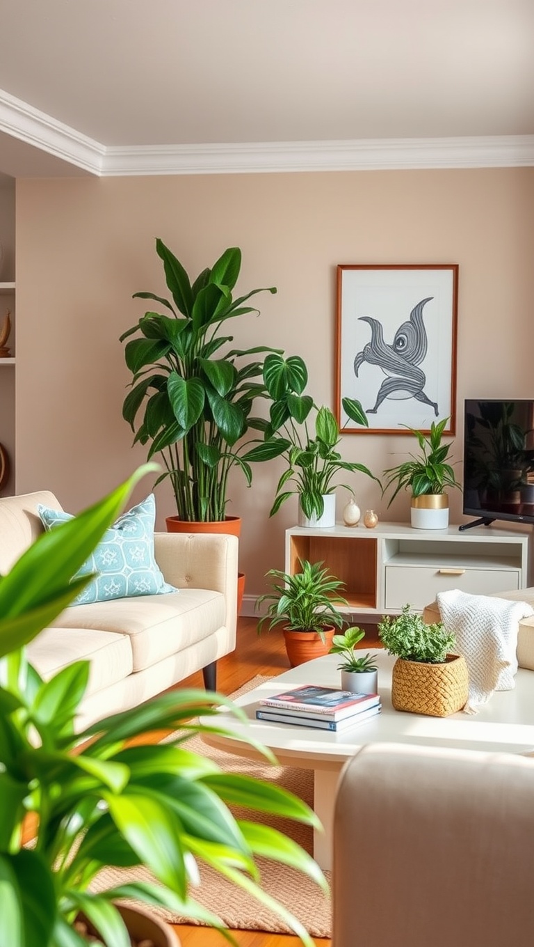 20 Bright and Cheerful Living Room Ideas to Spark Joy - 6. Incorporate Cheerful Houseplants