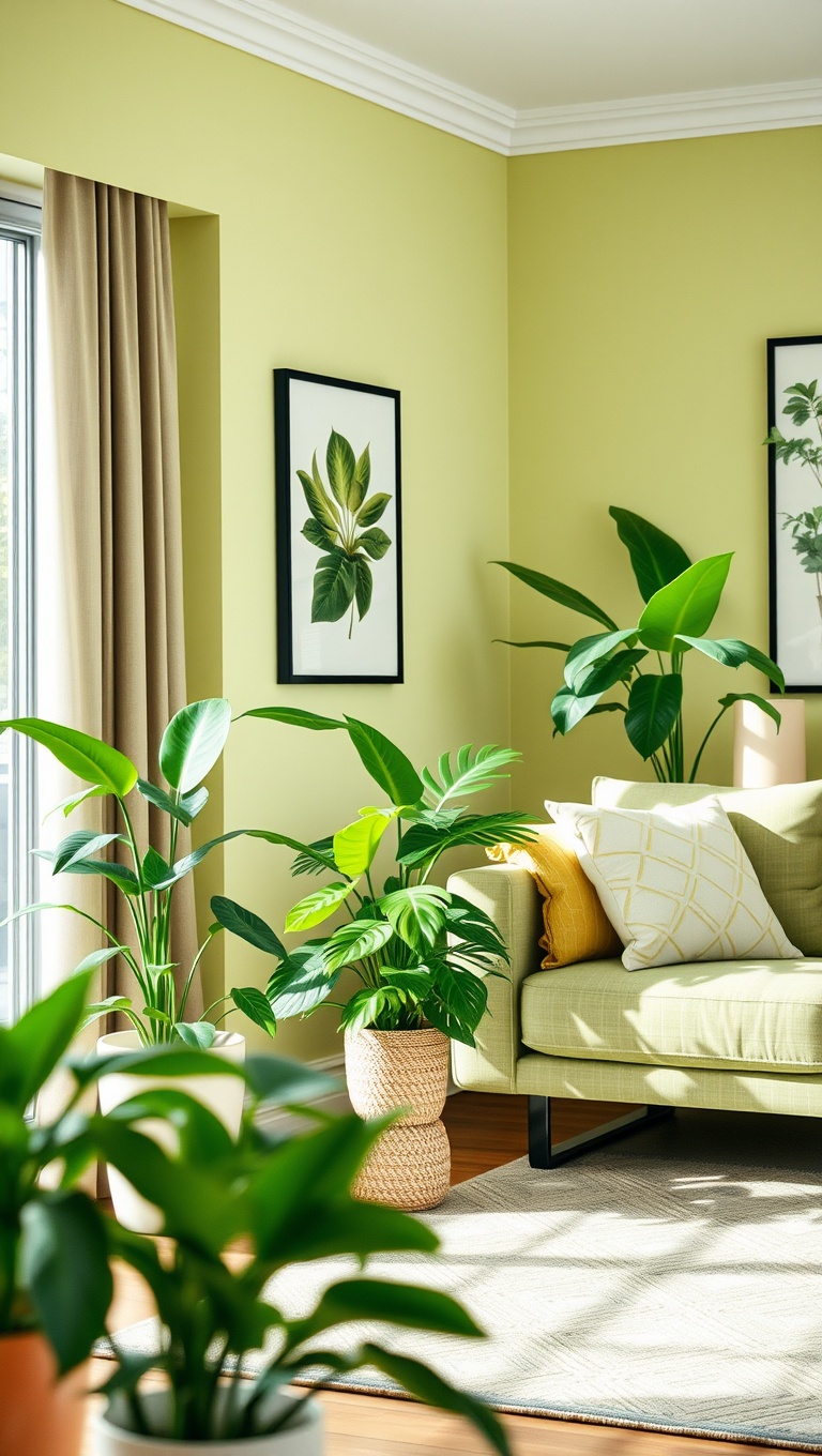 20 Fresh Ideas for a Bright Green Accent Living Room - 5. Refreshing Indoor Plants