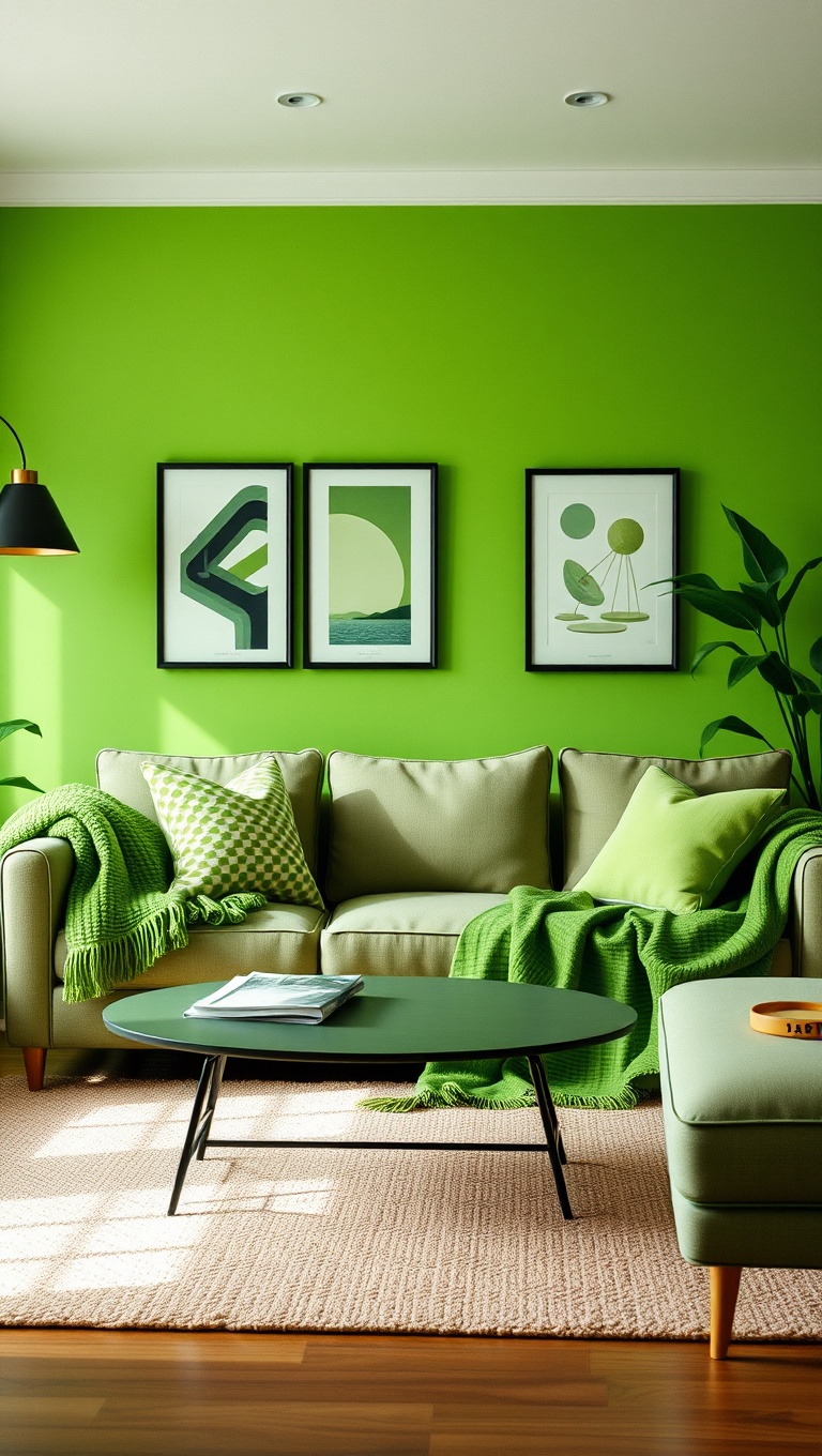 20 Fresh Ideas for a Bright Green Accent Living Room - 12. Playful Green Blankets