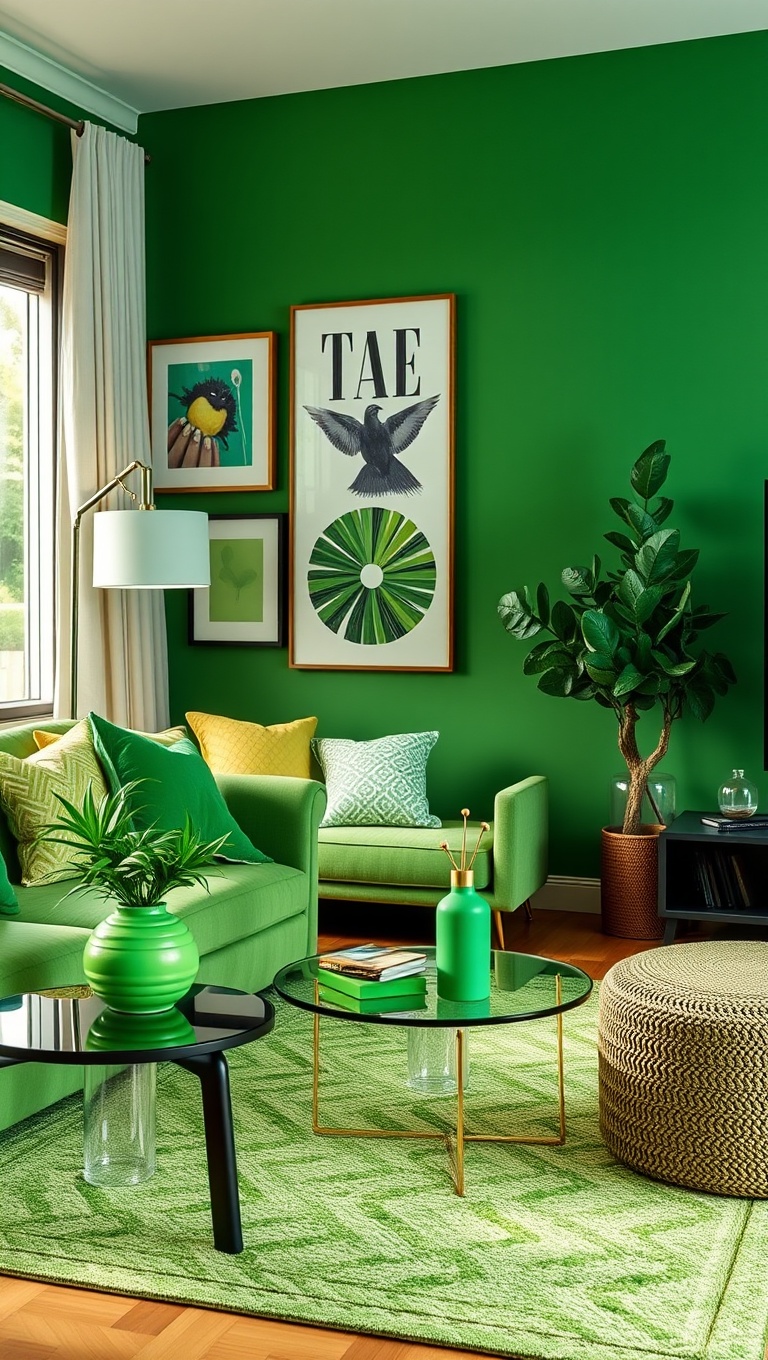 20 Fresh Ideas for a Bright Green Accent Living Room - 17. Whimsical Green Accessories