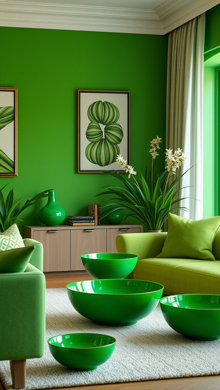 20 Fresh Ideas for a Bright Green Accent Living Room - 8. Green Decorative Bowls