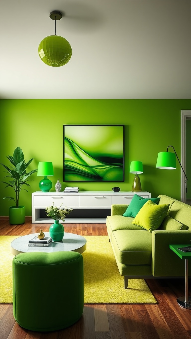 20 Fresh Ideas for a Bright Green Accent Living Room - 10. Eye-Catching Green Lamps