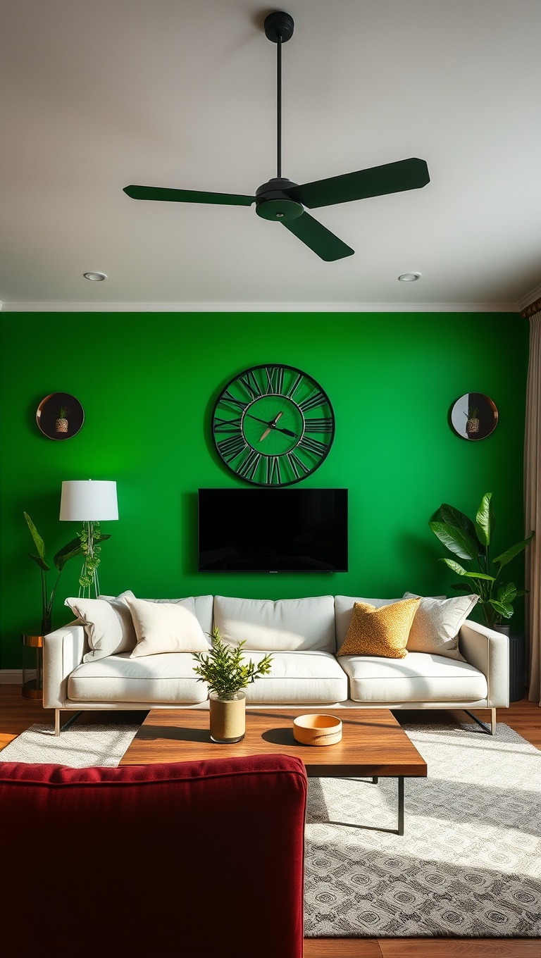 20 Fresh Ideas for a Bright Green Accent Living Room - 13. Vibrant Green Wall Décor