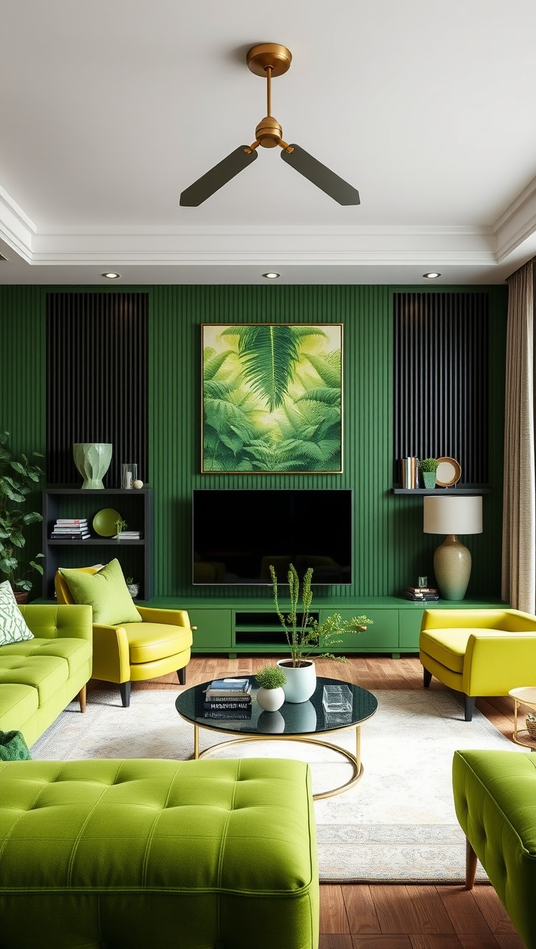 20 Fresh Ideas for a Bright Green Accent Living Room - 20. Unique Green Wall Art Ideas