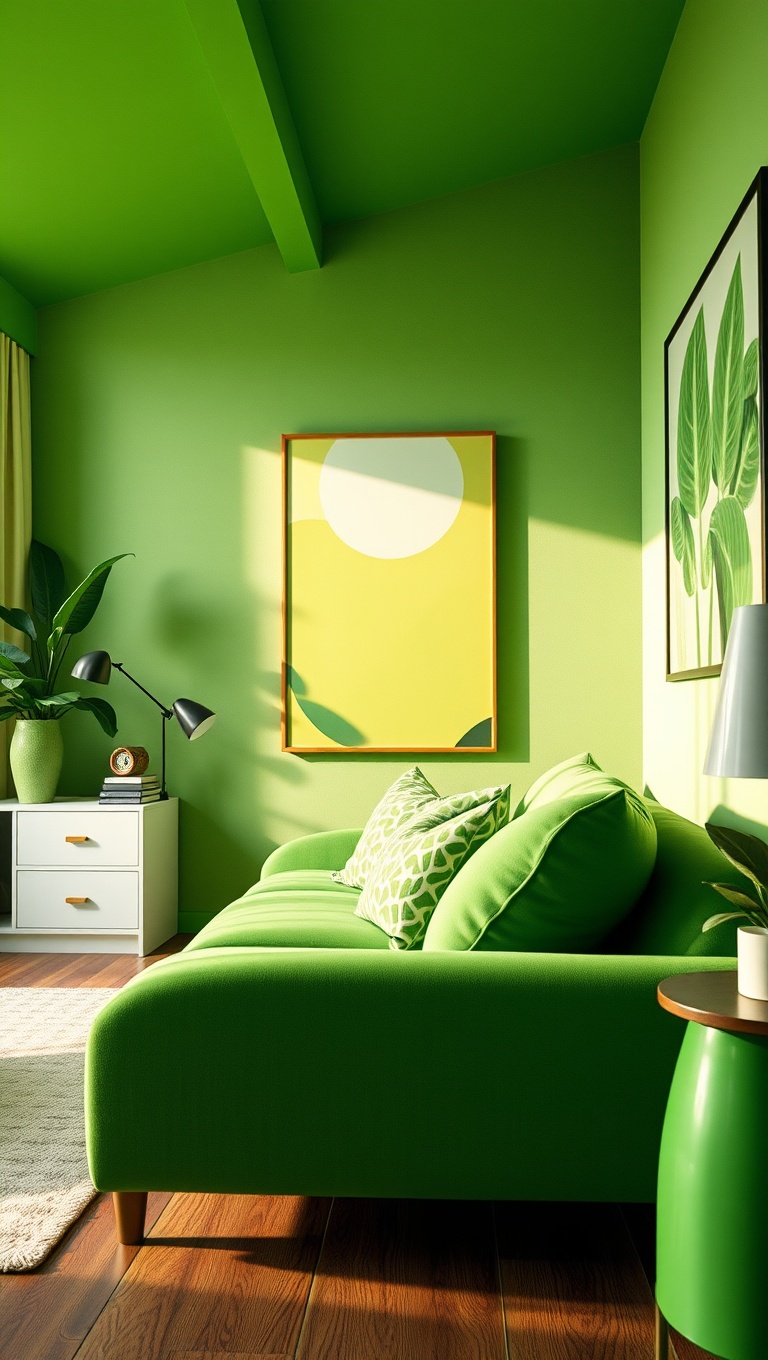 20 Fresh Ideas for a Bright Green Accent Living Room - 3. Fun Green Artwork