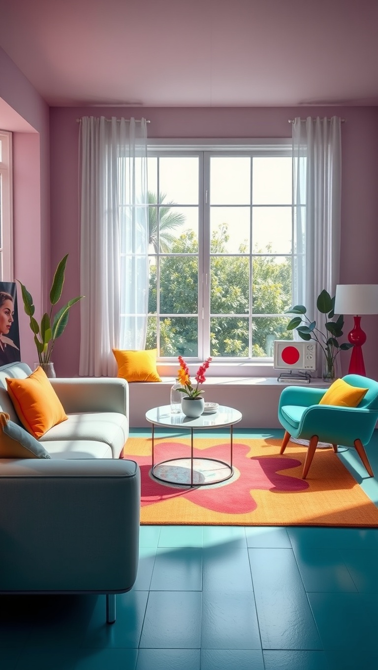 20 Bright Retro Living Room Ideas to Bring Back the Fun! - 4. Happy Hues: Mix and Match Bright Colors