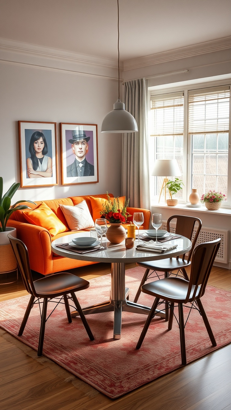 20 Bright Retro Living Room Ideas to Bring Back the Fun! - 10. Mismatched Dining: Create a Quirky Table Setup