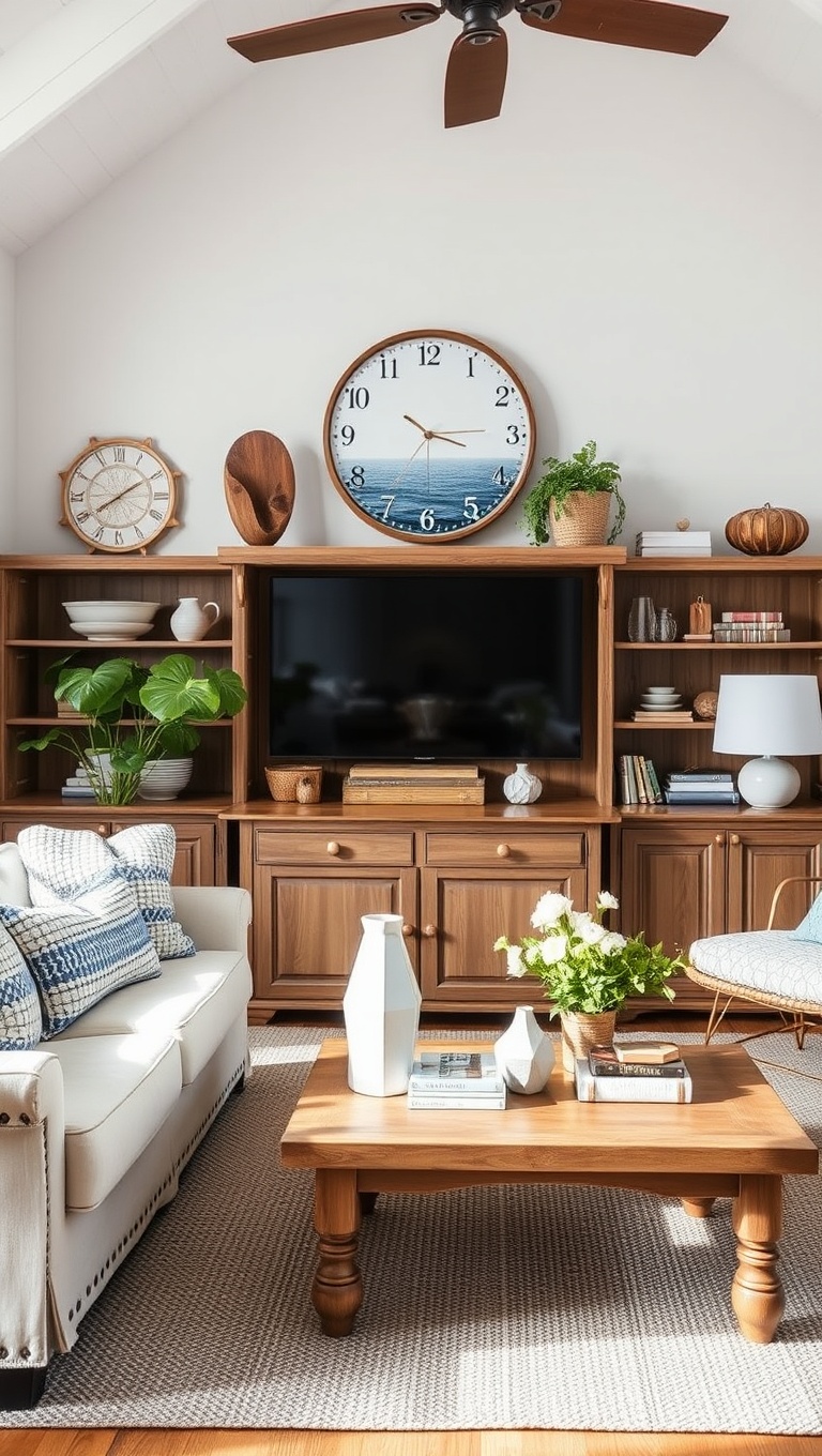 20 Breezy Ideas for Your Coastal Farmhouse Living Room - 14. Beachcomber's Decor Items