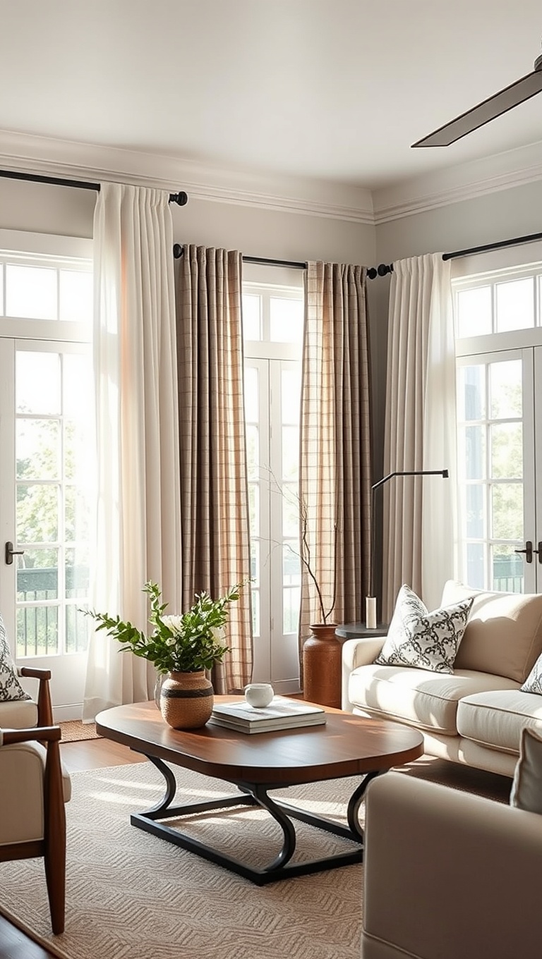 20 Breezy Ideas for Your Coastal Farmhouse Living Room - 13. Soft, Breezy Curtains