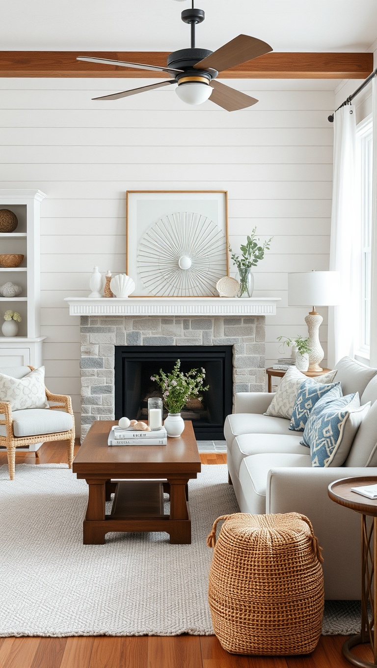 20 Breezy Ideas for Your Coastal Farmhouse Living Room - 5. Seashell Accents