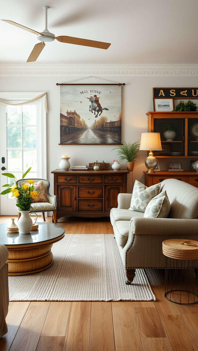 20 Charming Ideas for a Cottage Chic Living Room - 2. Incorporate Vintage Furniture Finds