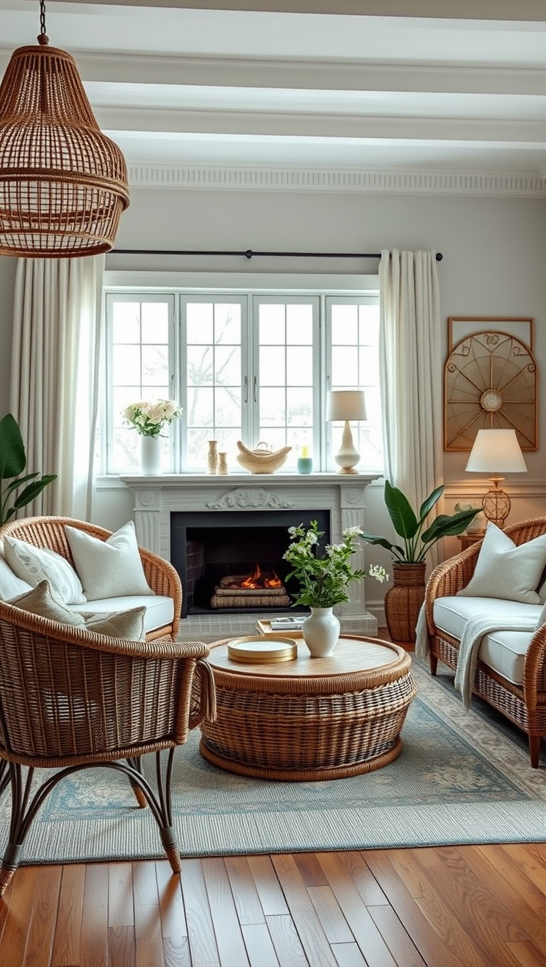 20 Charming Ideas for a Cottage Chic Living Room - 17. Incorporate Wicker or Rattan Elements