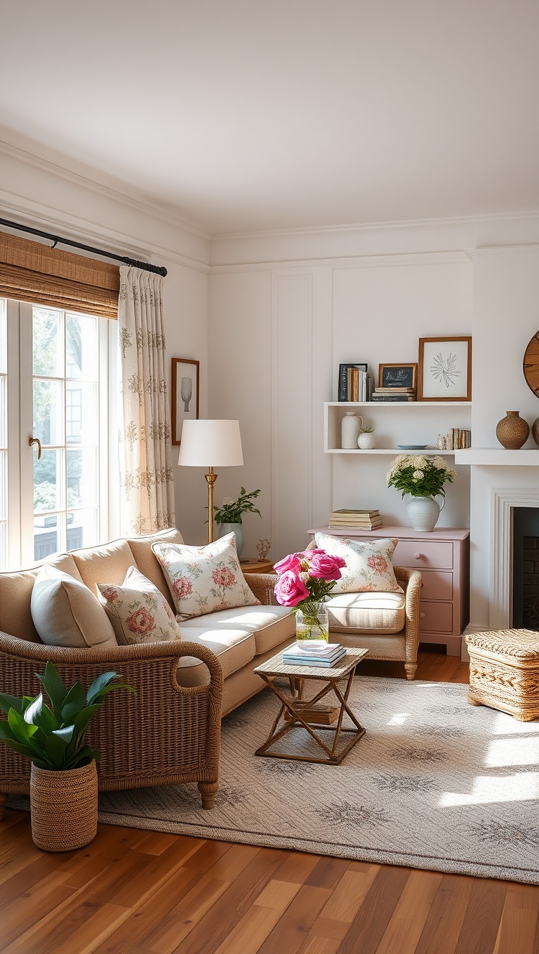 20 Charming Ideas for a Cottage Chic Living Room - 4. Add a Touch of Floral in Your Decor