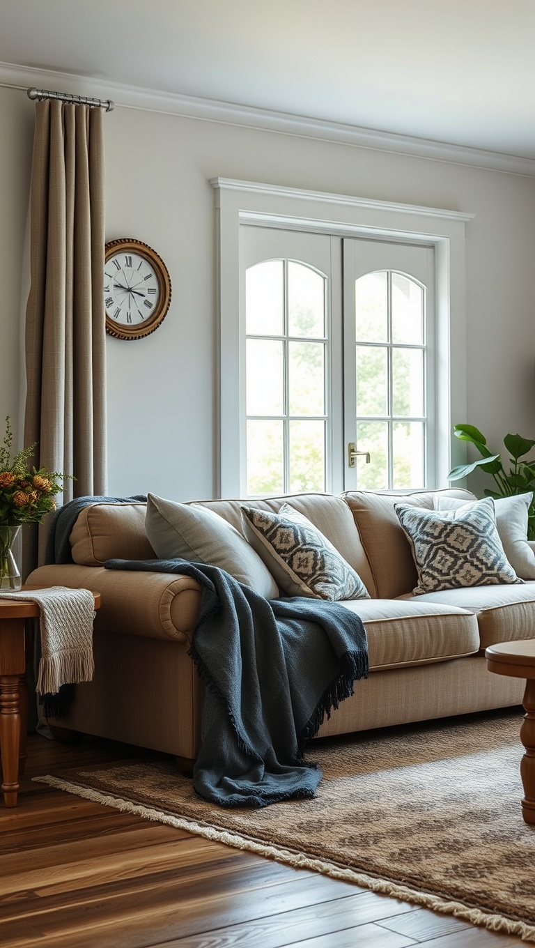 20 Charming Ideas for a Cottage Chic Living Room - 3. Layer Textures with Throws and Pillows