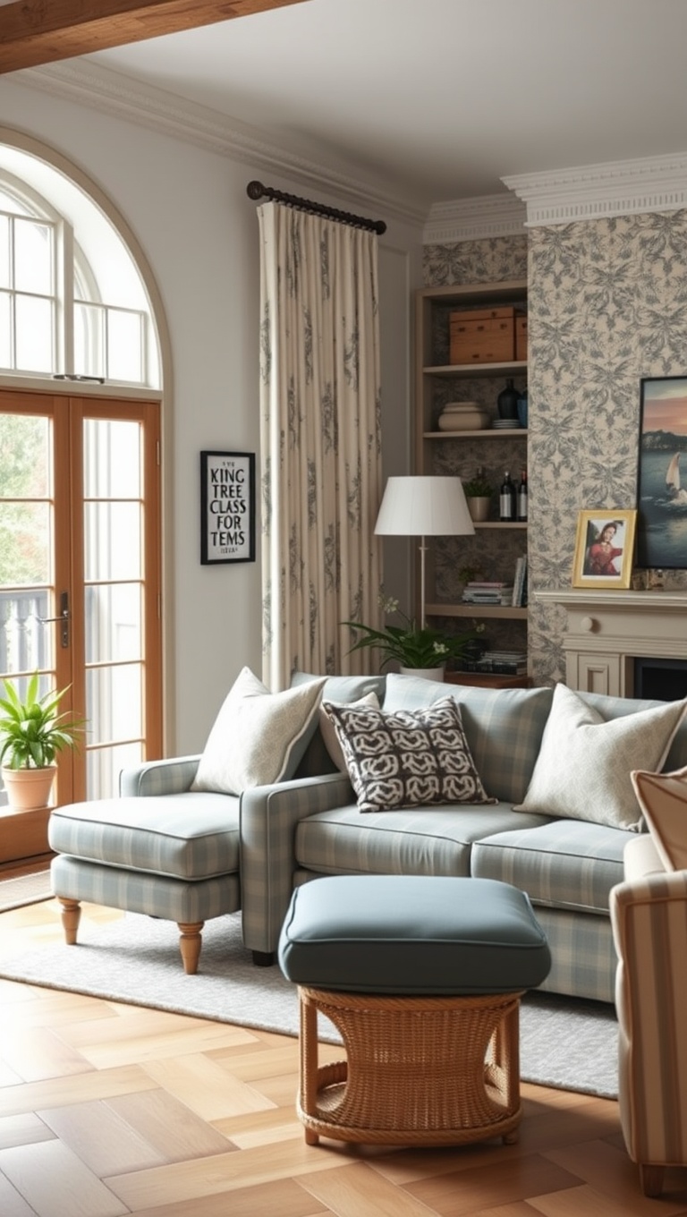20 Charming Ideas for a Cottage Chic Living Room - 18. Mix and Match Patterns for Fun