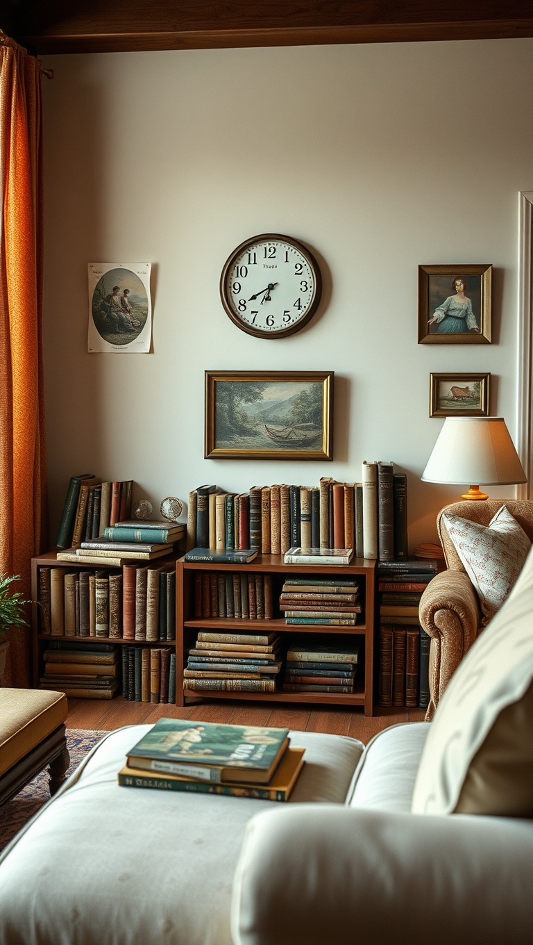 20 Charming Ideas for a Cottage Chic Living Room - 8. Showcase Your Collection of Vintage Books