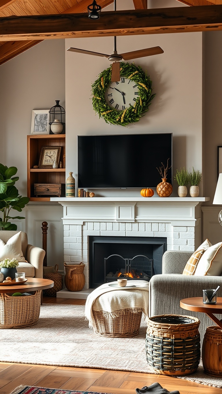 20 Cozy and Eclectic Farmhouse Living Room Ideas You’ll Love - 19. Seasonal Decor: Change It Up with the Seasons