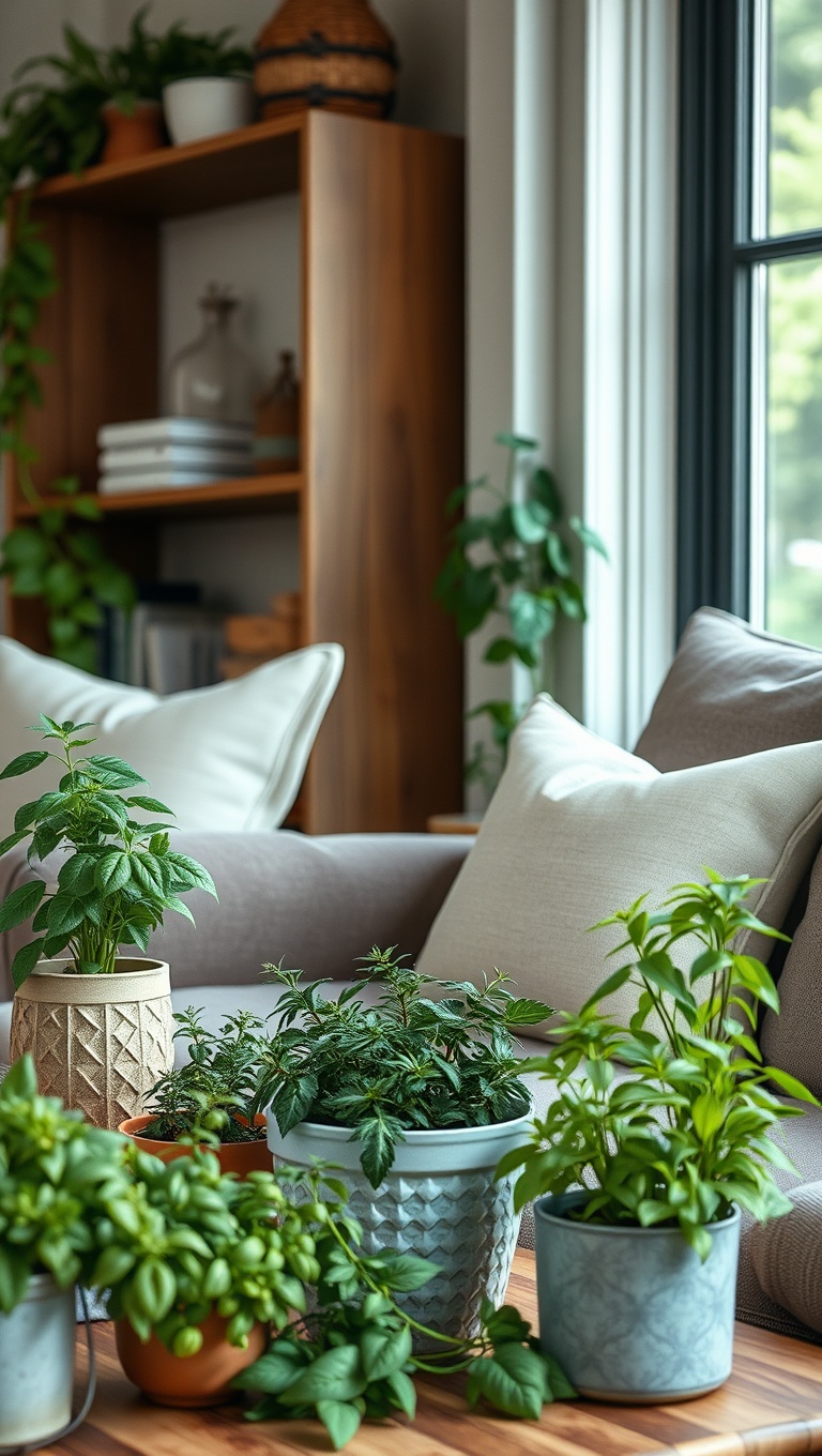 20 Cozy and Eclectic Farmhouse Living Room Ideas You’ll Love - 7. Farmhouse Greenery: Potted Plants and Fresh Herbs
