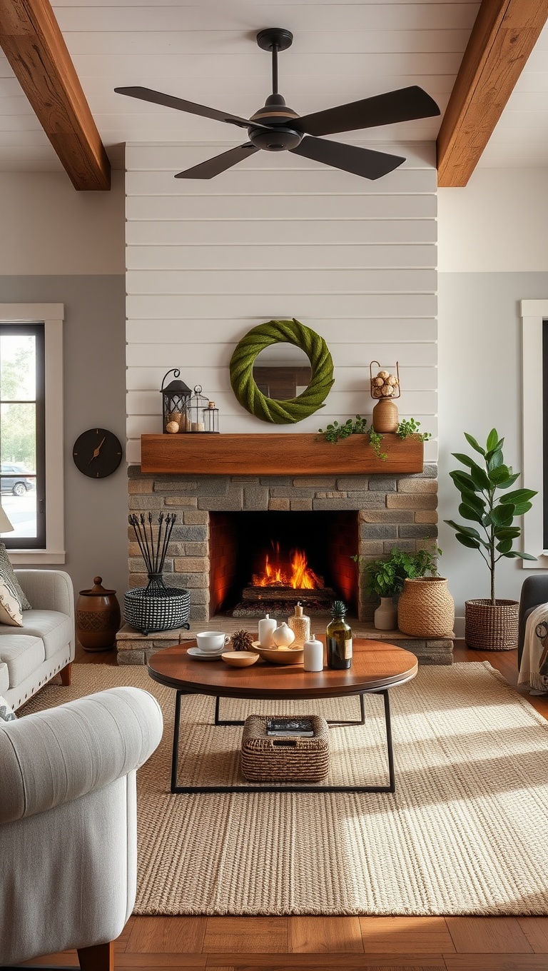 20 Cozy and Eclectic Farmhouse Living Room Ideas You’ll Love - 15. Cozy Fireplace: The Ultimate Gathering Spot