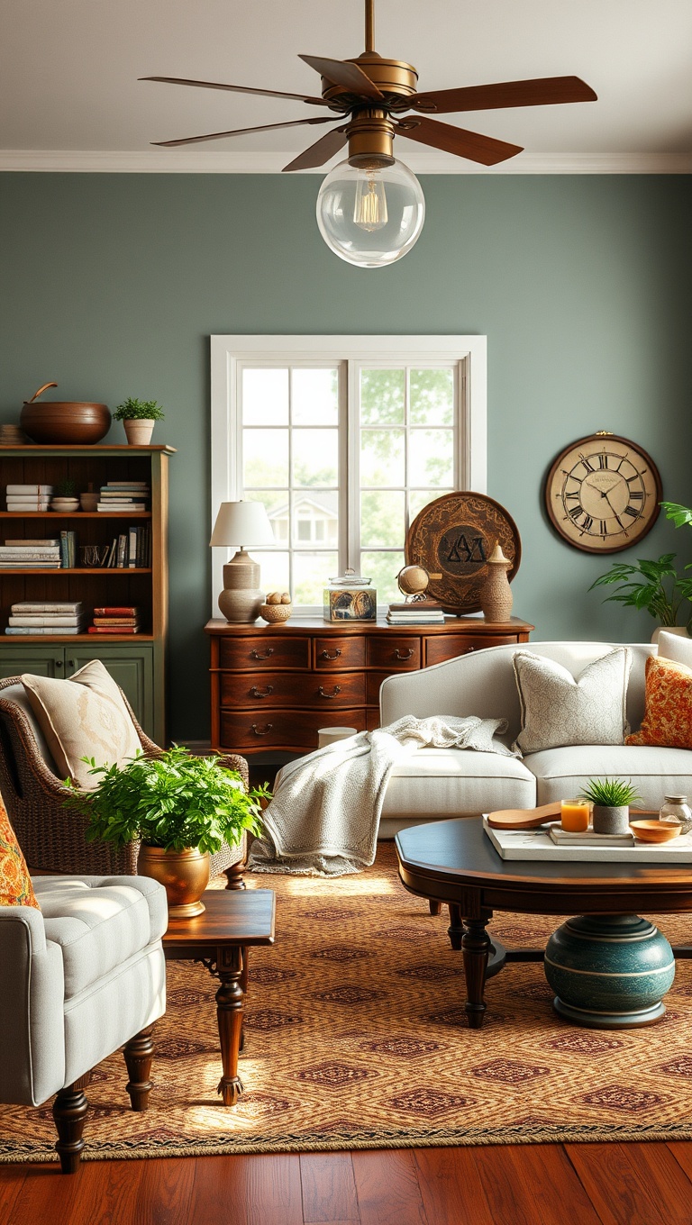 20 Cozy and Eclectic Farmhouse Living Room Ideas You’ll Love - 3. Vintage Finds: Incorporate Thrift Store Treasures