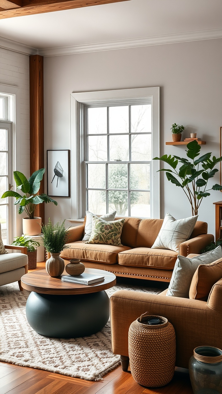 20 Cozy and Eclectic Farmhouse Living Room Ideas You’ll Love - 18. Eclectic Furniture: Blend Old and New Pieces
