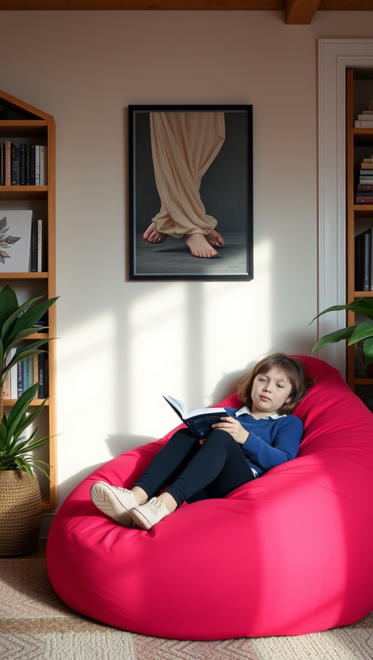 20 Cozy Reading Nook Ideas to Transform Your Living Room - 3. Snuggle Up in a Large Bean Bag
