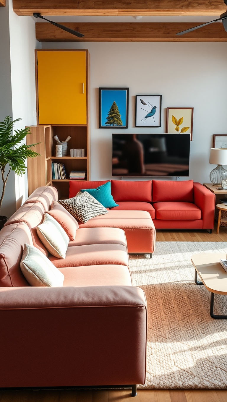 20 Fabulous Ideas for a Creative Modular Living Room - 1. Colorful Modular Sofas: Brighten Up Your Space