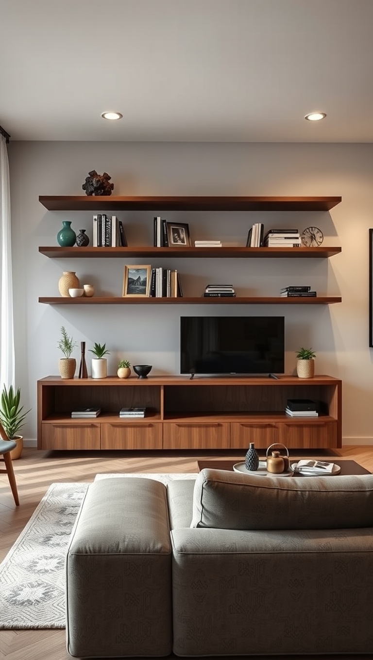 20 Fabulous Ideas for a Creative Modular Living Room - 2. Floating Shelves: Stylish and Functional Storage