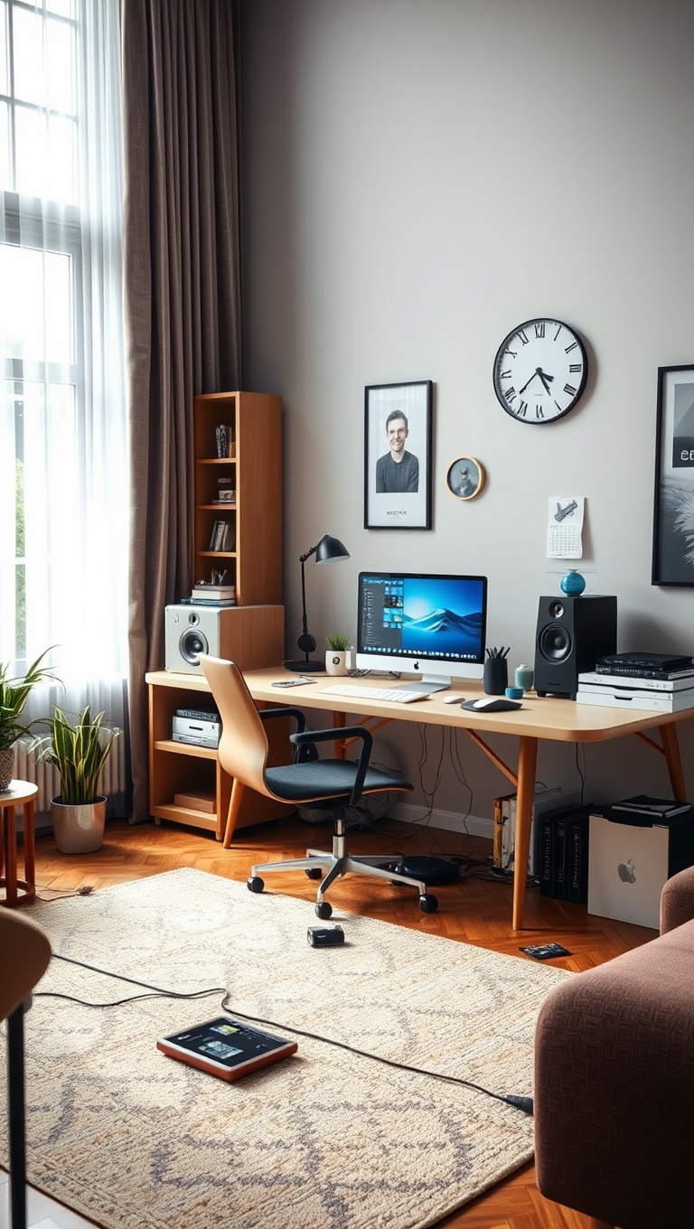 20 Creative and Inspiring Ideas for Your Workspace Living Room - 14. Tech-Friendly: Keep Cables Under Control