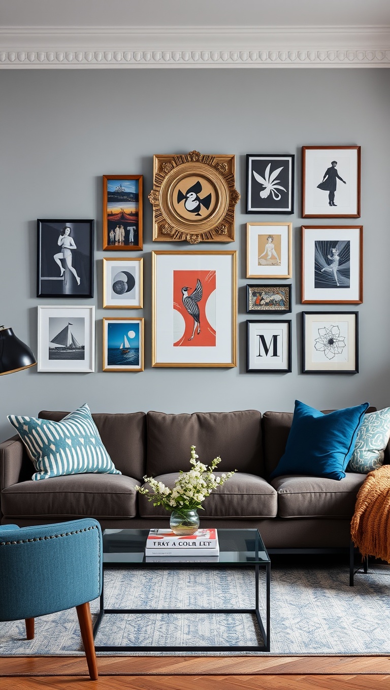 20 Fun Ideas to Create an Eclectic Gallery Wall in Your Living Room - Try a Color Story