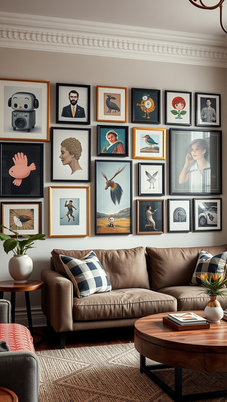 20 Fun Ideas to Create an Eclectic Gallery Wall in Your Living Room - Add a Touch of Whimsy