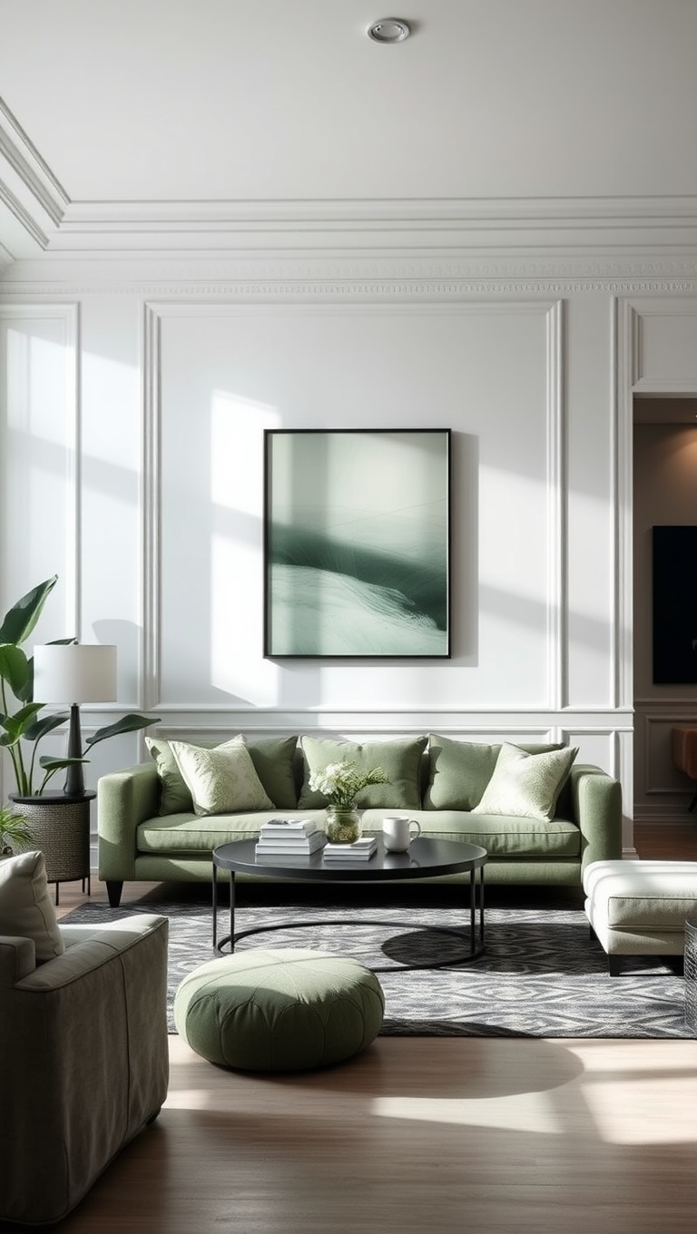 20 Chic Ideas for an Elegant Monochrome Living Room - 10. Tranquil Shades of Green