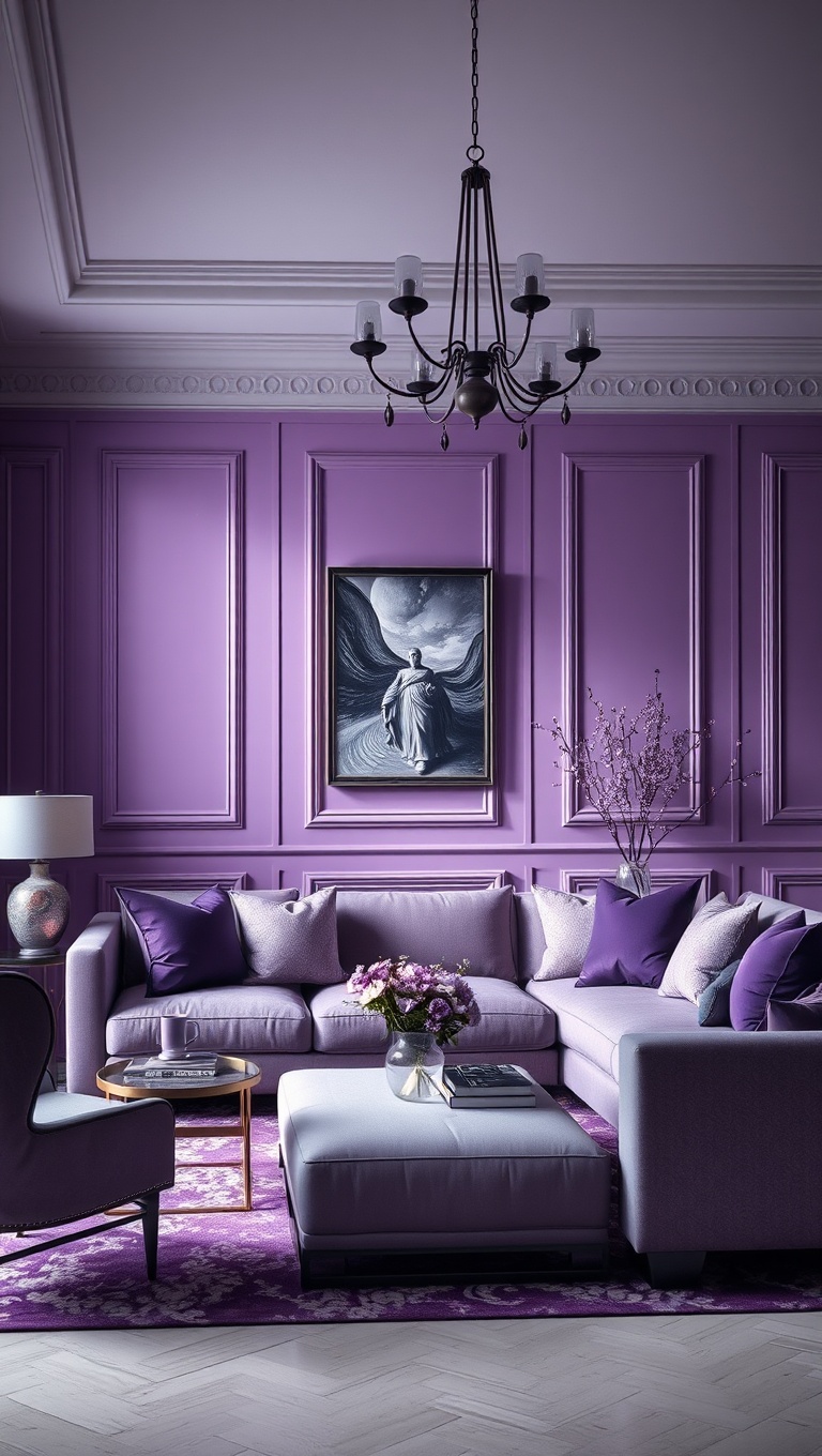 20 Chic Ideas for an Elegant Monochrome Living Room - 19. Luxurious Deep Purple Hues