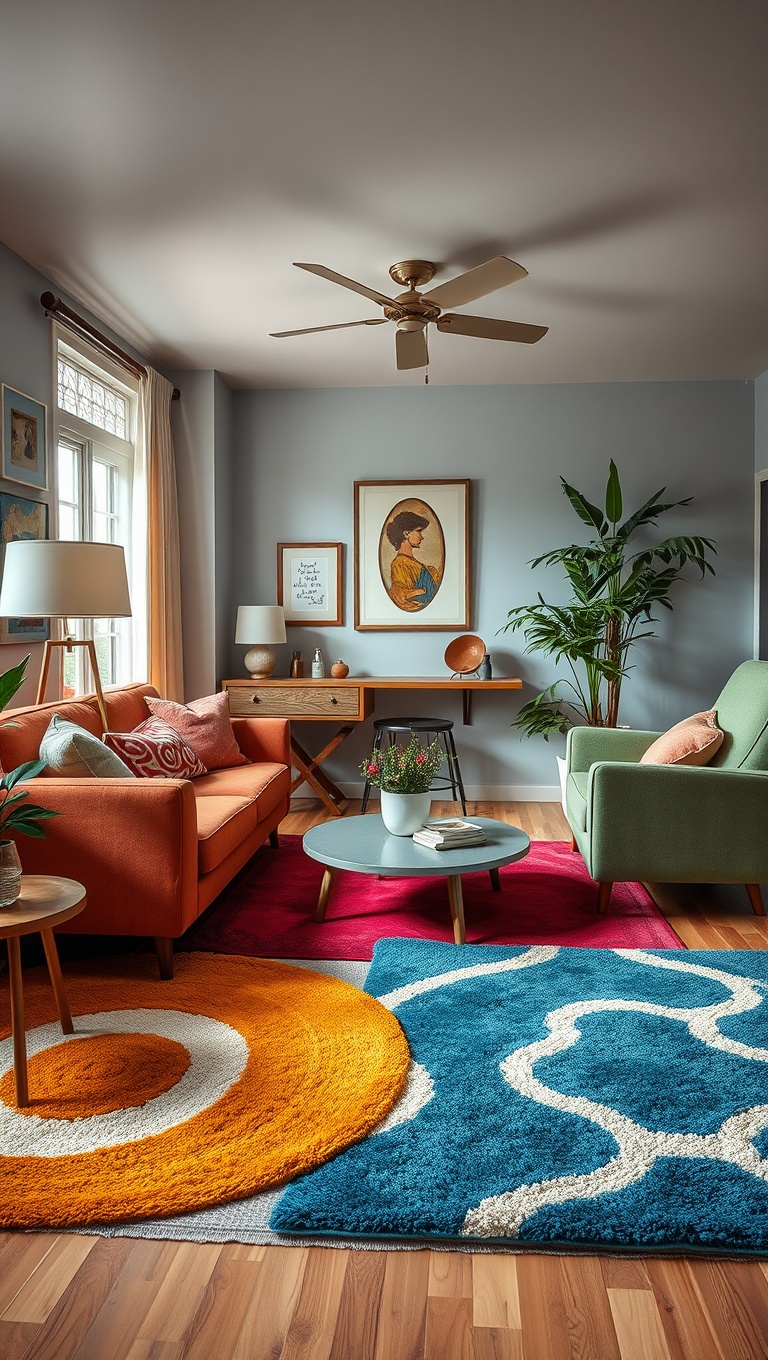 20 Funky Retro Living Room Ideas to Spark Your Creativity - 5. Retro Rugs: Soft Underfoot with Style!