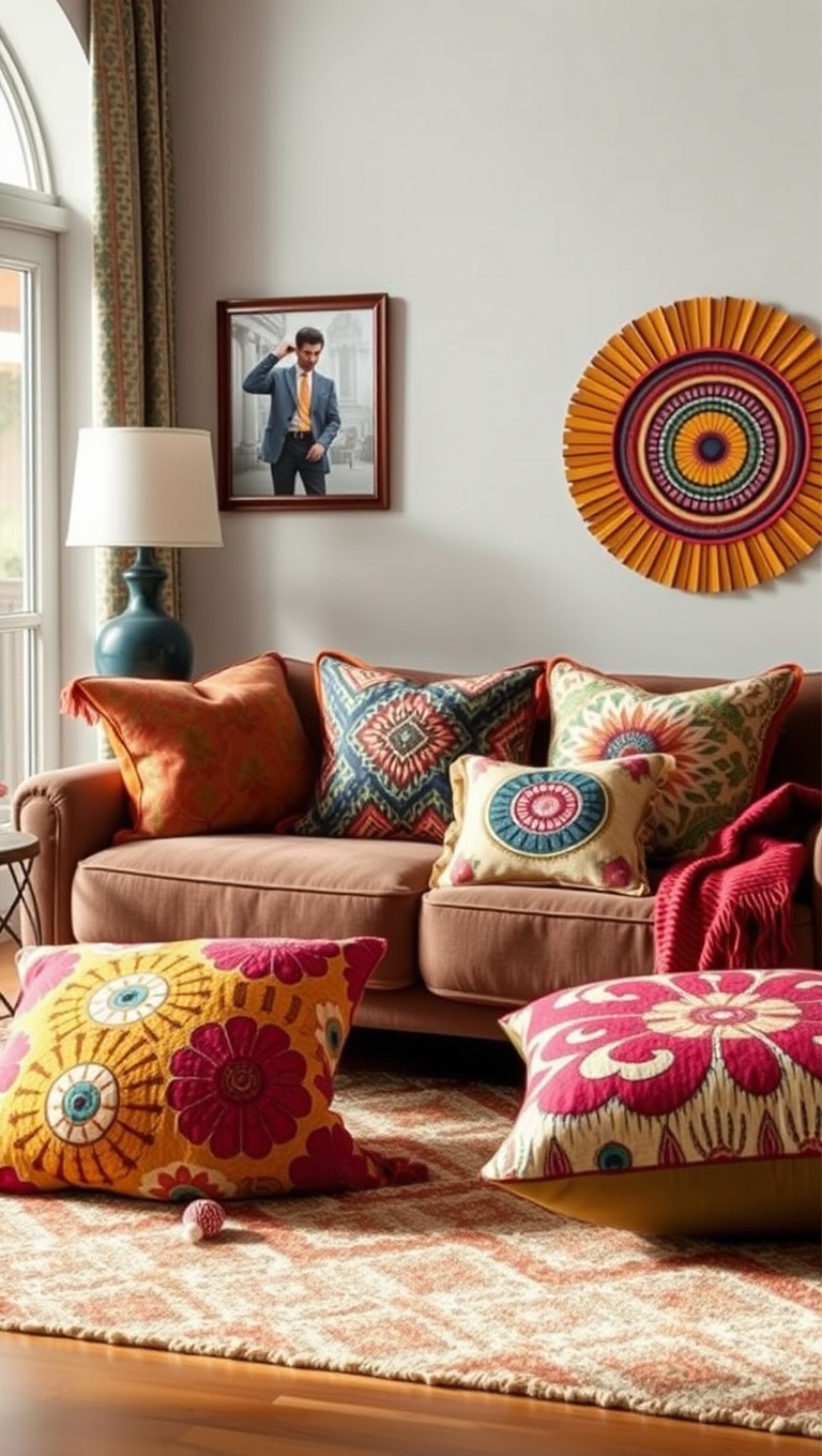 20 Funky Retro Living Room Ideas to Spark Your Creativity - 9. Groovy Textiles: Pillows and Throws with Personality