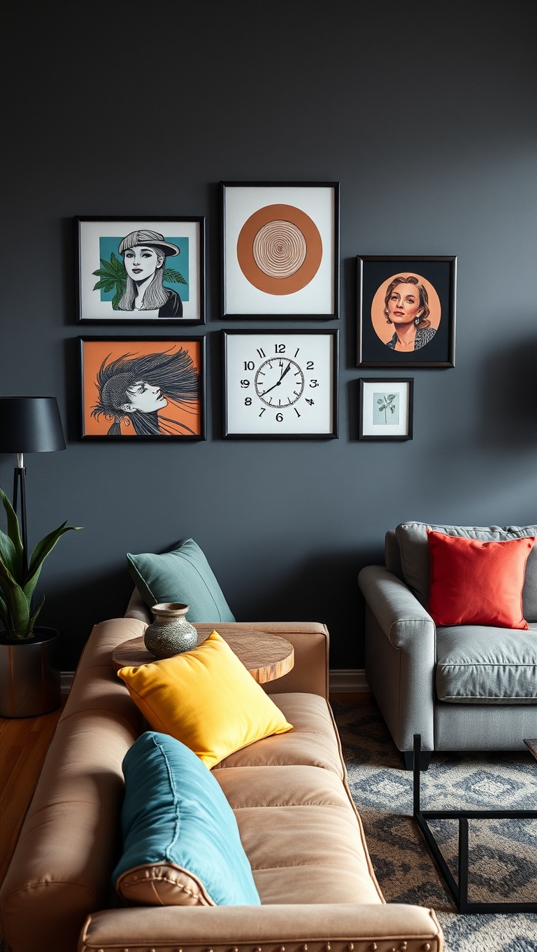 20 Funky Retro Living Room Ideas to Spark Your Creativity - 3. Funky Wall Art: Make a Statement!