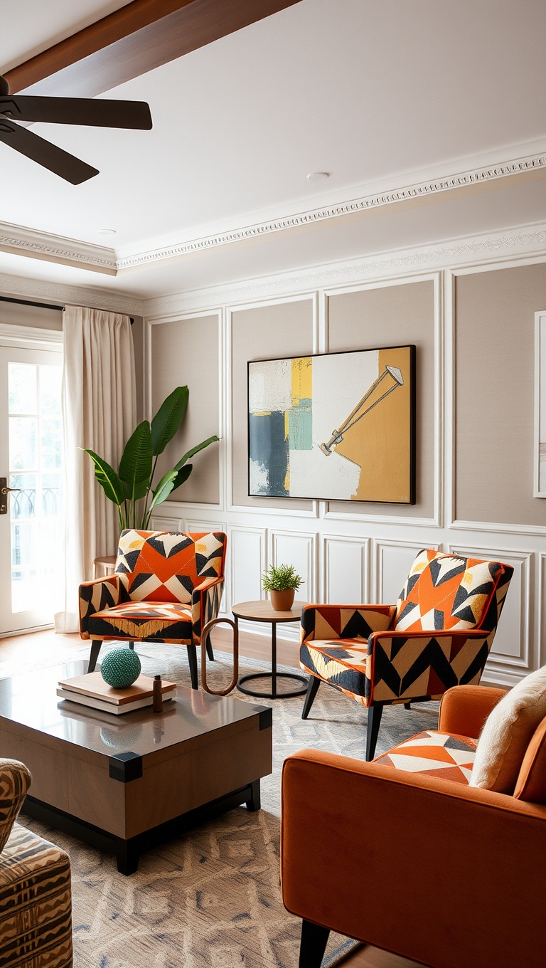 20 Stunning Ideas to Transform Your Living Room with Geometric Patterns - 6. Geometric Accent Chairs: A Pop of Personality