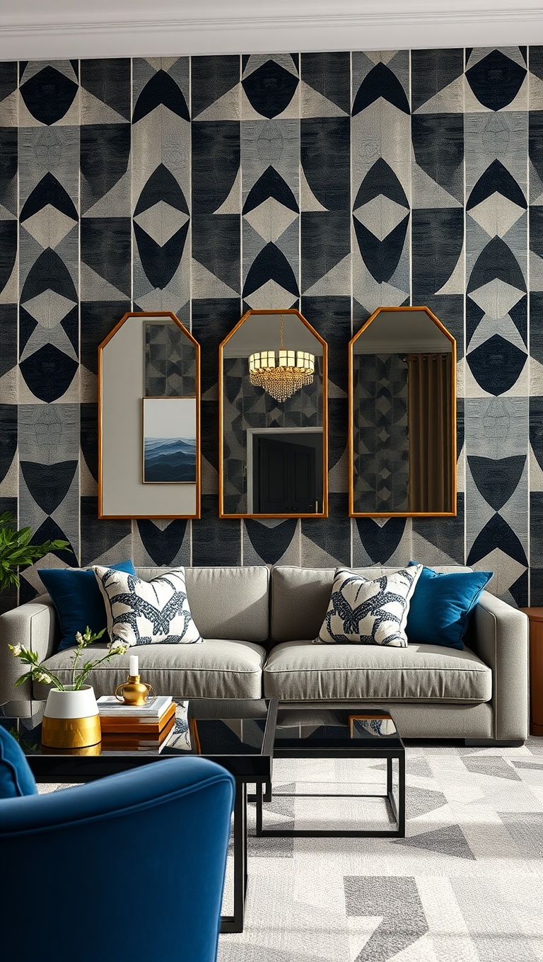 20 Stunning Ideas to Transform Your Living Room with Geometric Patterns - 14. Stylish Geometric Mirrors: Reflect Your Style