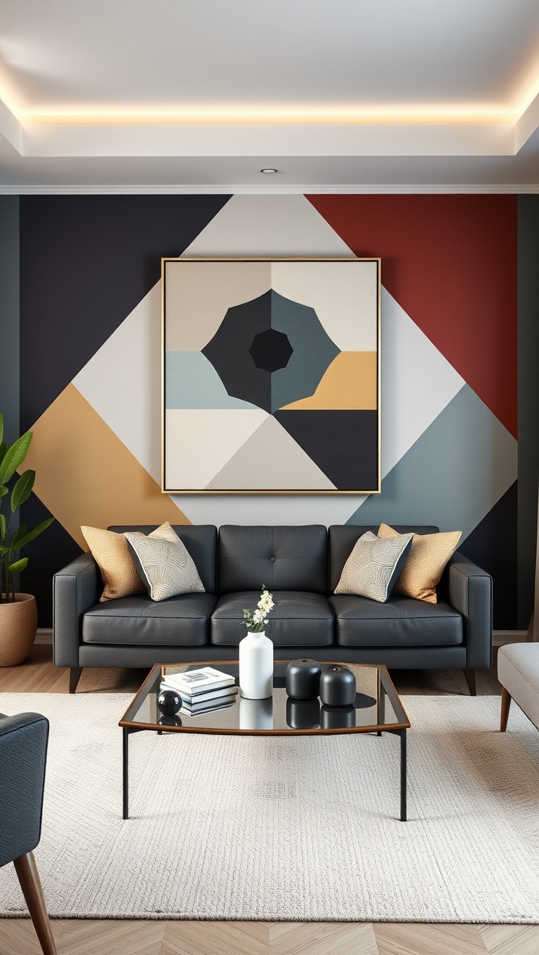 20 Stunning Ideas to Transform Your Living Room with Geometric Patterns - 3. Artistic Geometric Wall Art: Showcase Your Flair